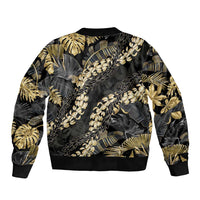Gold Tropical Leaves Hawaii Mikioi Lei Sleeve Zip Bomber Jacket Luxury Stylized - Polynesian Pride