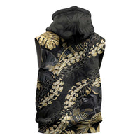 Gold Tropical Leaves Hawaii Mikioi Lei Sleeveless Zip Hoodie Luxury Stylized - Polynesian Pride