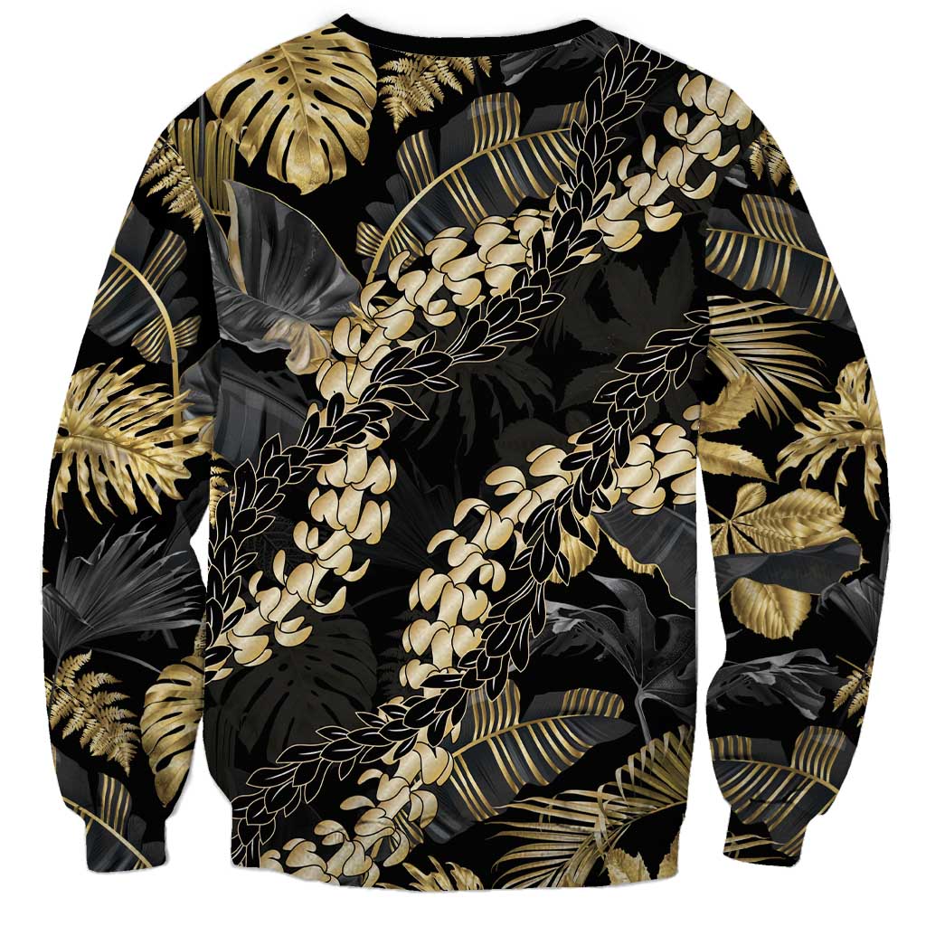 Gold Tropical Leaves Hawaii Mikioi Lei Sweatshirt Luxury Stylized - Polynesian Pride
