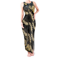 Gold Tropical Leaves Hawaii Mikioi Lei Tank Maxi Dress Luxury Stylized - Polynesian Pride
