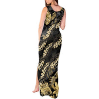 Gold Tropical Leaves Hawaii Mikioi Lei Tank Maxi Dress Luxury Stylized - Polynesian Pride
