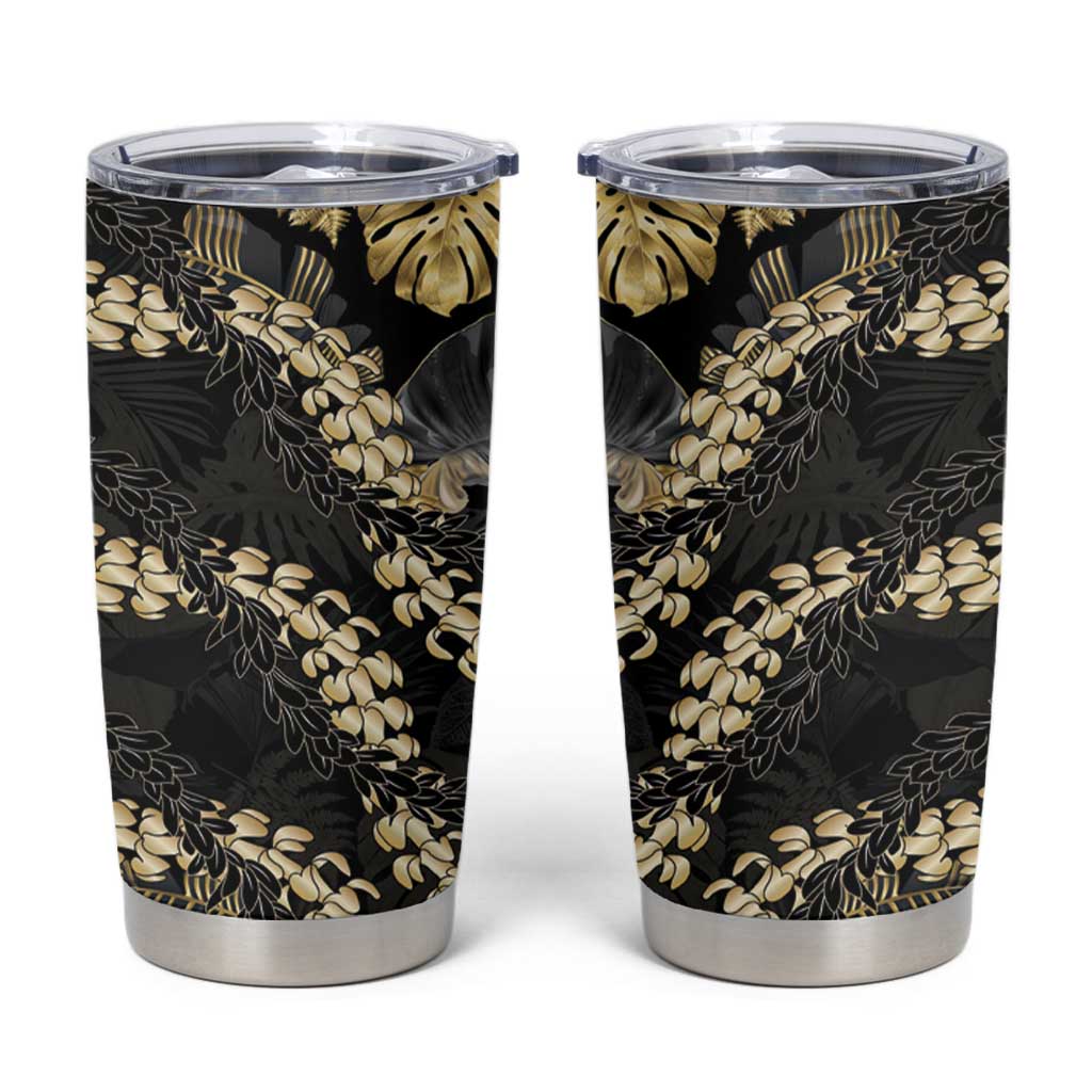 Gold Tropical Leaves Hawaii Mikioi Lei Tumbler Cup Luxury Stylized - Polynesian Pride