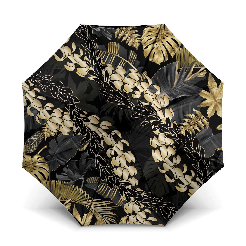 Gold Tropical Leaves Hawaii Mikioi Lei Umbrella Luxury Stylized - Polynesian Pride