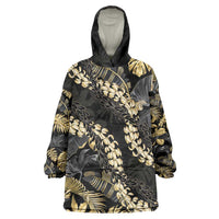 Gold Tropical Leaves Hawaii Mikioi Lei Wearable Blanket Hoodie Luxury Stylized - Polynesian Pride