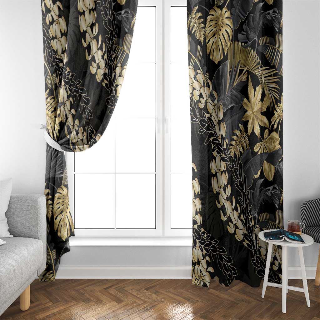 Gold Tropical Leaves Hawaii Mikioi Lei Window Curtain Luxury Stylized - Polynesian Pride