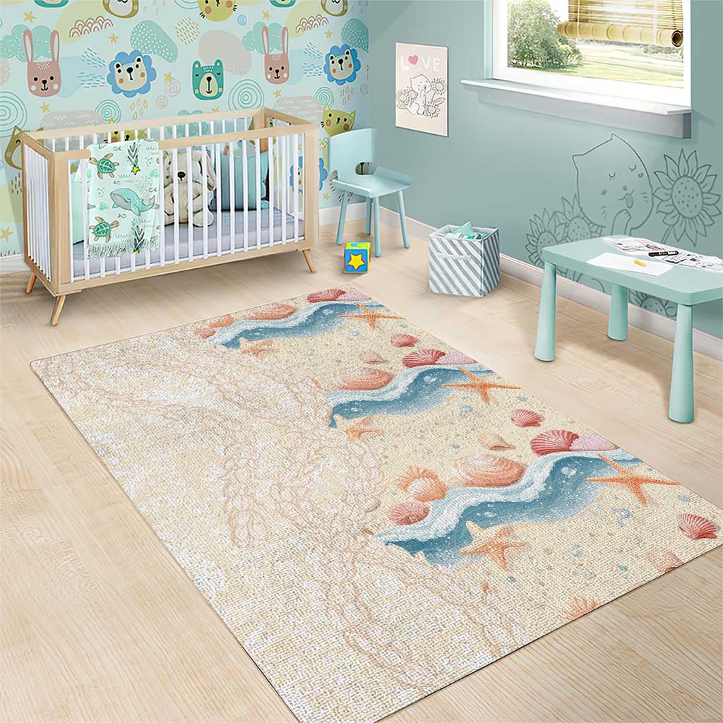 Beige Hawaii Lei Seashells Starfish Area Rug Sandy Sylized - Polynesian Pride