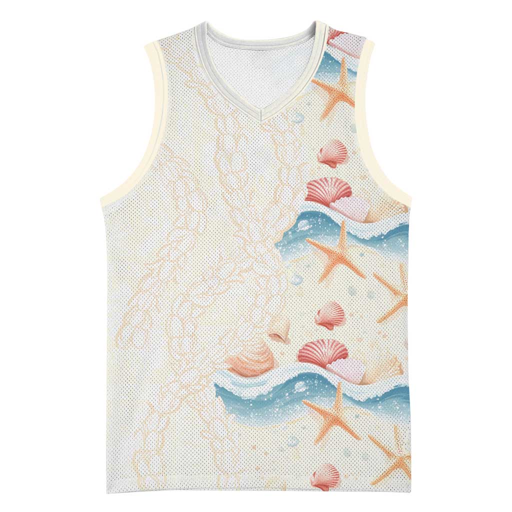 Beige Hawaii Lei Seashells Starfish Basketball Jersey Sandy Sylized - Polynesian Pride