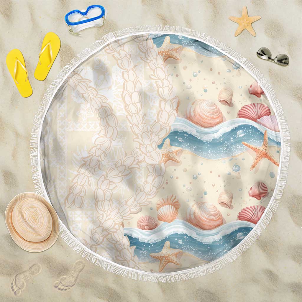 Beige Hawaii Lei Seashells Starfish Beach Blanket Sandy Sylized - Polynesian Pride