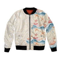 Beige Hawaii Lei Seashells Starfish Bomber Jacket Sandy Sylized - Polynesian Pride