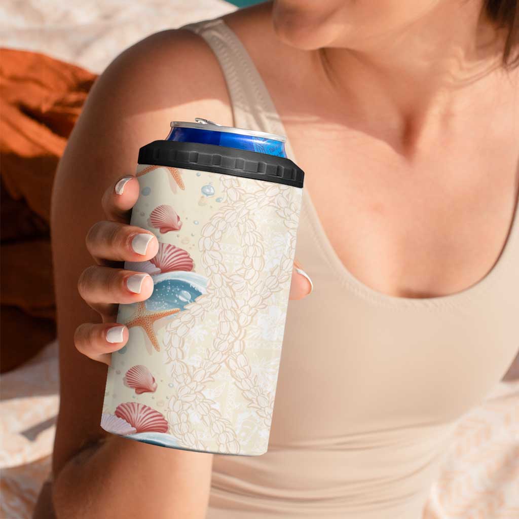 Beige Hawaii Lei Seashells Starfish 4 in 1 Can Cooler Tumbler Sandy Sylized - Polynesian Pride