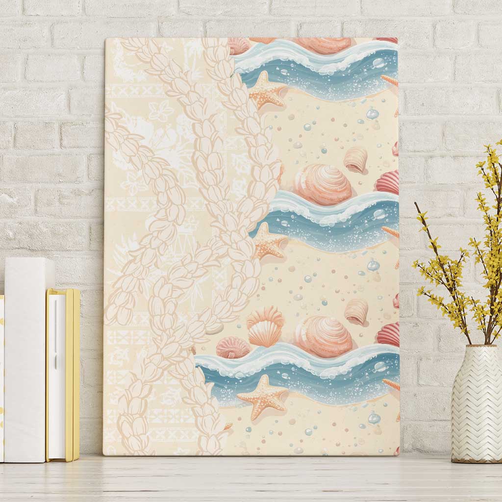Beige Hawaii Lei Seashells Starfish Canvas Wall Art Sandy Sylized - Polynesian Pride