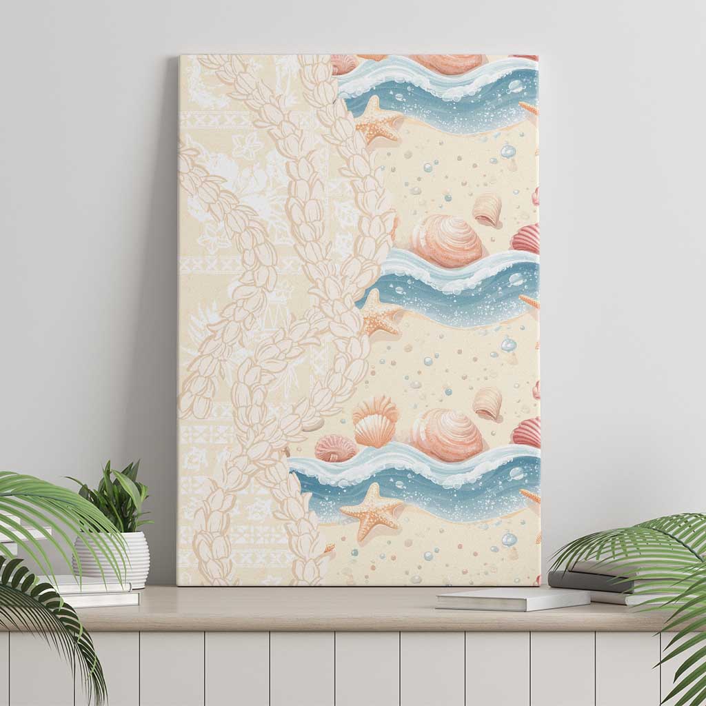 Beige Hawaii Lei Seashells Starfish Canvas Wall Art Sandy Sylized - Polynesian Pride