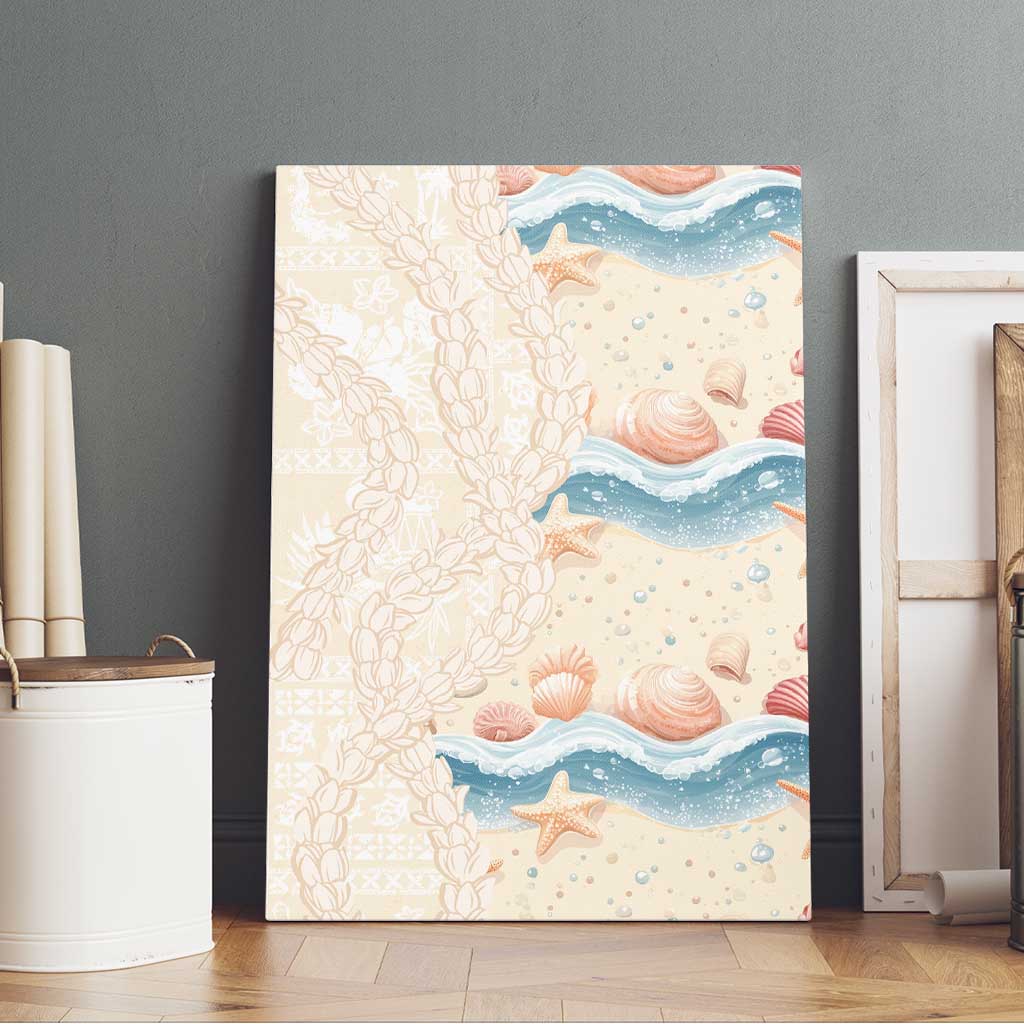 Beige Hawaii Lei Seashells Starfish Canvas Wall Art Sandy Sylized - Polynesian Pride