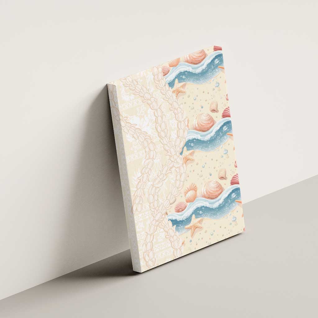 Beige Hawaii Lei Seashells Starfish Canvas Wall Art Sandy Sylized - Polynesian Pride