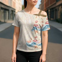 Beige Hawaii Lei Seashells Starfish Cross Shoulder Shirt Sandy Sylized - Polynesian Pride