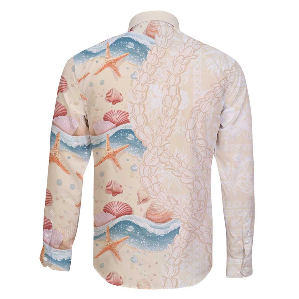 Beige Hawaii Lei Seashells Starfish Family Matching Mermaid Dress and Hawaiian Shirt Sandy Sylized - Polynesian Pride