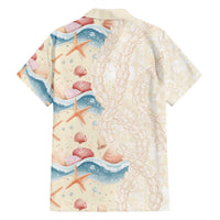 Beige Hawaii Lei Seashells Starfish Family Matching Off The Shoulder Long Sleeve Dress and Hawaiian Shirt Sandy Sylized - Polynesian Pride