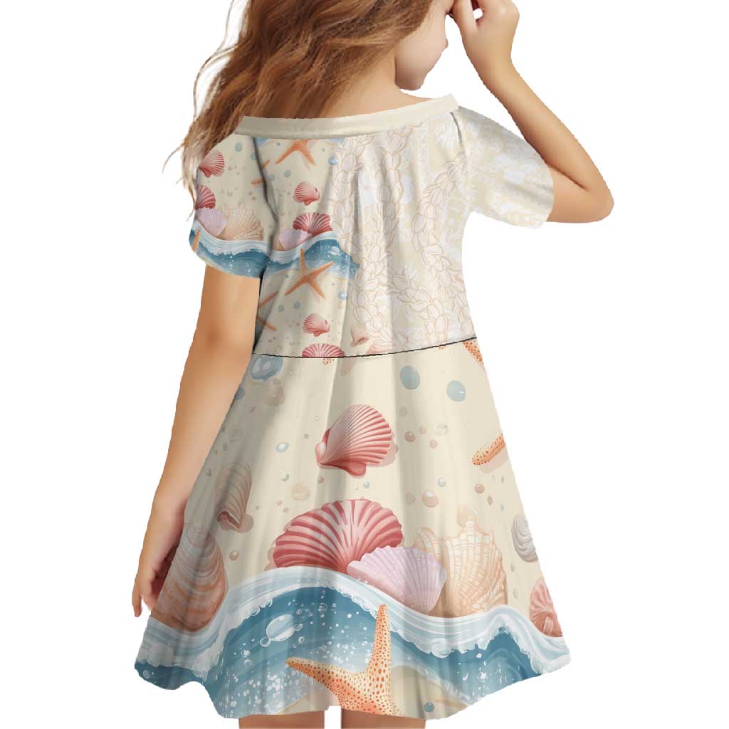 Beige Hawaii Lei Seashells Starfish Family Matching Short Sleeve Bodycon Dress and Hawaiian Shirt Sandy Sylized - Polynesian Pride