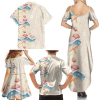Beige Hawaii Lei Seashells Starfish Family Matching Summer Maxi Dress and Hawaiian Shirt Sandy Sylized - Polynesian Pride