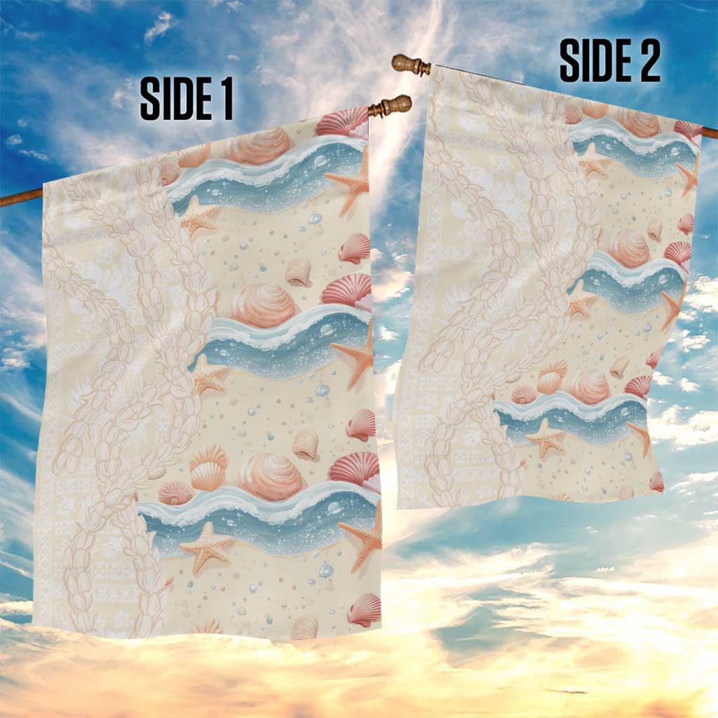 Beige Hawaii Lei Seashells Starfish Garden Flag Sandy Sylized - Polynesian Pride