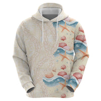 Beige Hawaii Lei Seashells Starfish Hoodie Sandy Sylized - Polynesian Pride