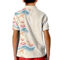 Beige Hawaii Lei Seashells Starfish Kid Polo Shirt Sandy Sylized - Polynesian Pride