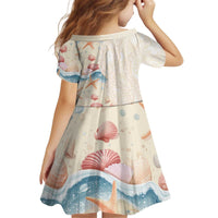 Beige Hawaii Lei Seashells Starfish Kid Short Sleeve Dress Sandy Sylized - Polynesian Pride