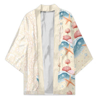 Beige Hawaii Lei Seashells Starfish Kimono Sandy Sylized - Polynesian Pride