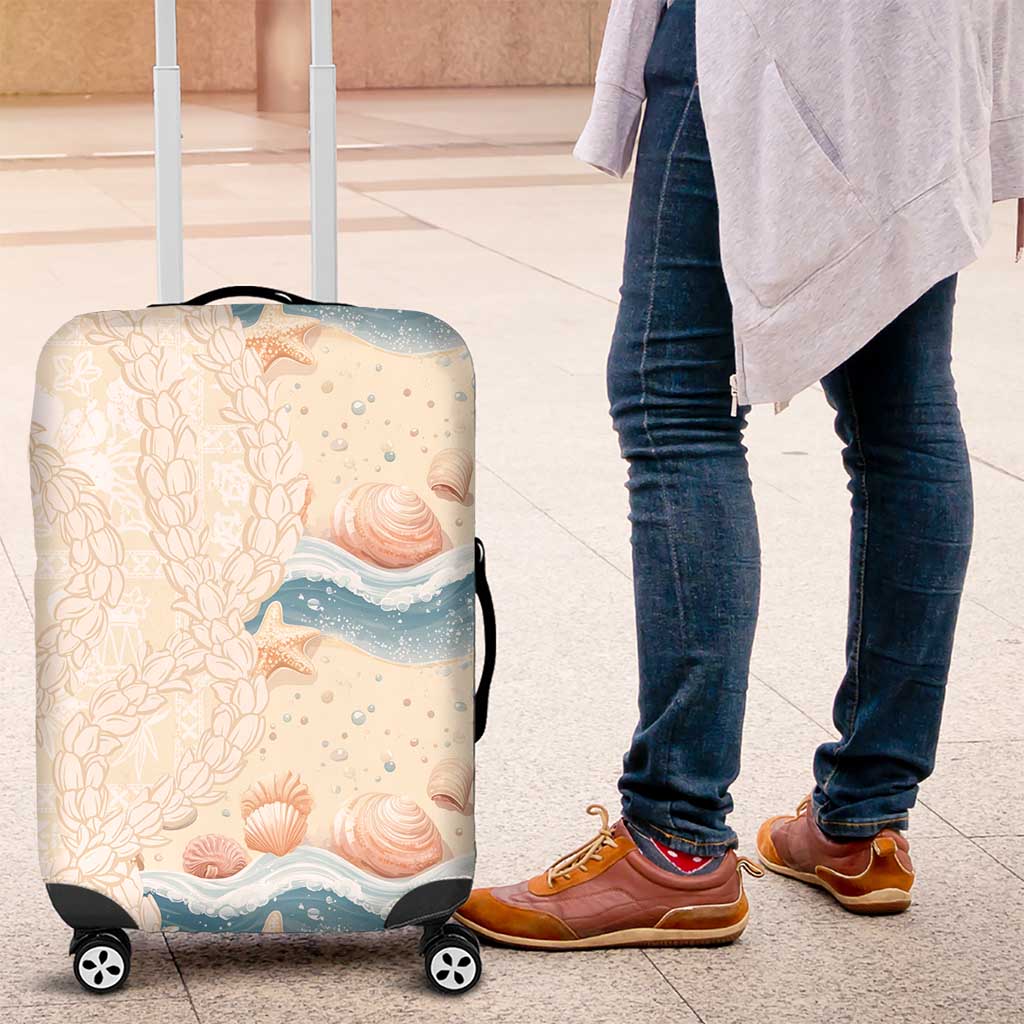Beige Hawaii Lei Seashells Starfish Luggage Cover Sandy Sylized - Polynesian Pride