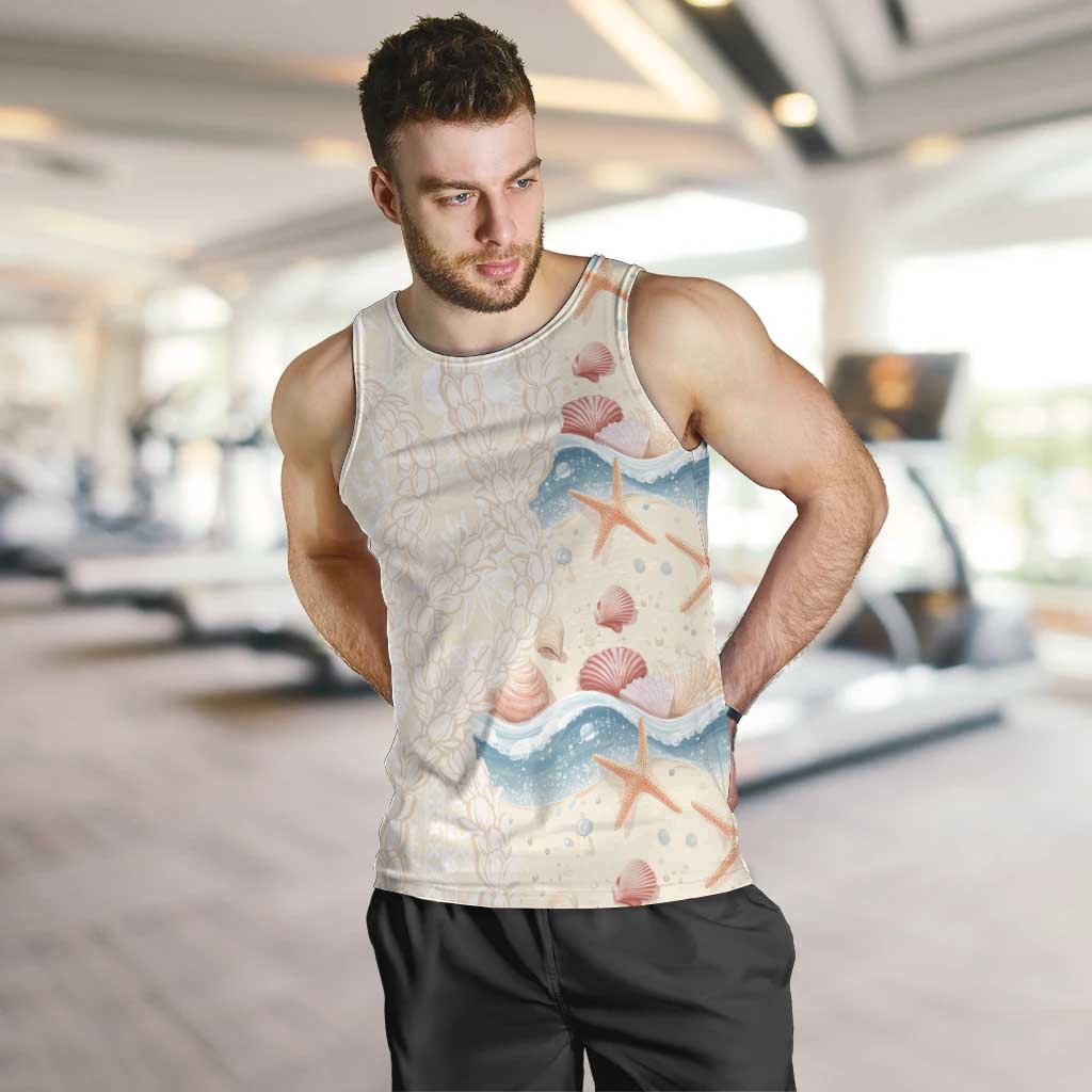 Beige Hawaii Lei Seashells Starfish Men Tank Top Sandy Sylized - Polynesian Pride