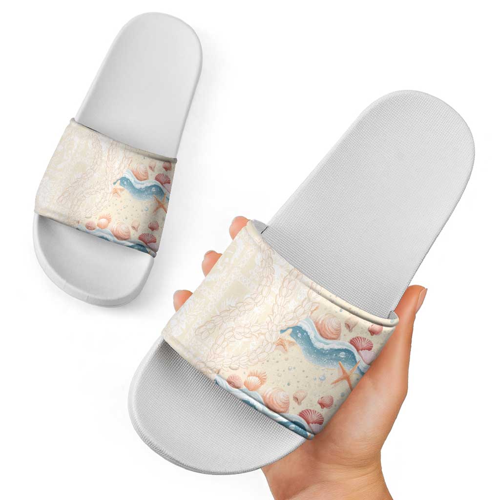 Beige Hawaii Lei Seashells Starfish Slide Sandals Sandy Sylized - Polynesian Pride