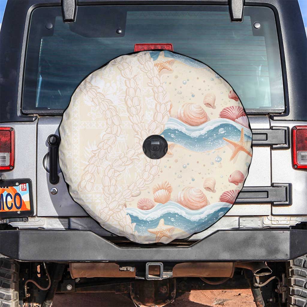 Beige Hawaii Lei Seashells Starfish Spare Tire Cover Sandy Sylized - Polynesian Pride