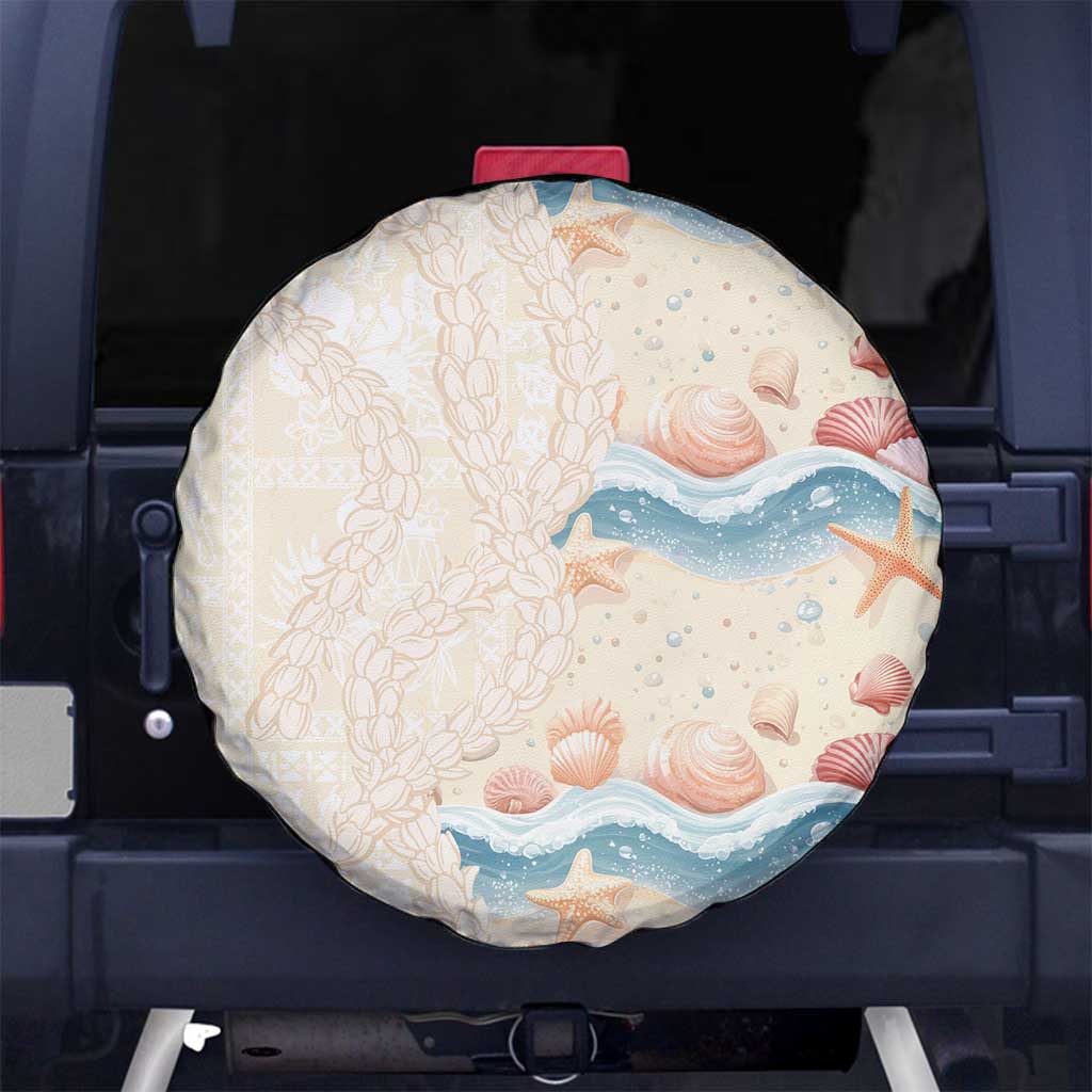Beige Hawaii Lei Seashells Starfish Spare Tire Cover Sandy Sylized - Polynesian Pride