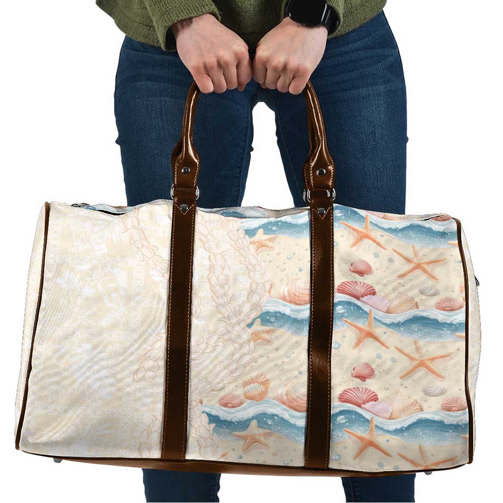 Beige Hawaii Lei Seashells Starfish Travel Bag Sandy Sylized - Polynesian Pride