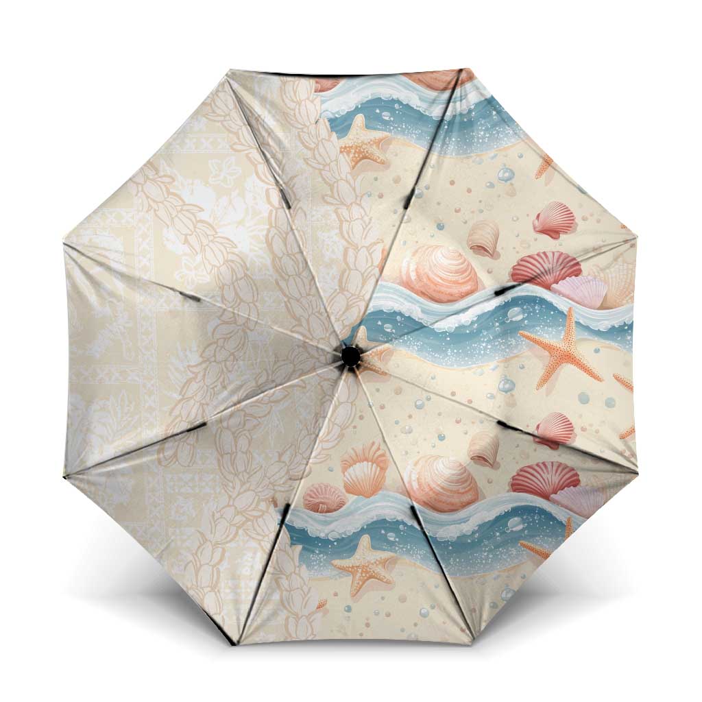Beige Hawaii Lei Seashells Starfish Umbrella Sandy Sylized - Polynesian Pride