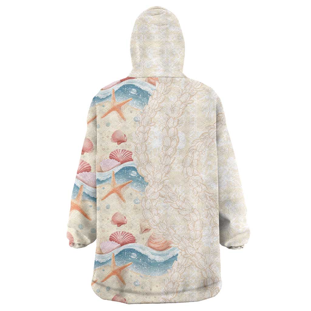 Beige Hawaii Lei Seashells Starfish Wearable Blanket Hoodie Sandy Sylized - Polynesian Pride