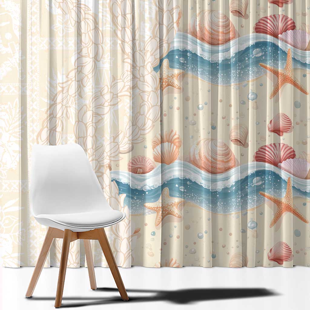 Beige Hawaii Lei Seashells Starfish Window Curtain Sandy Sylized - Polynesian Pride