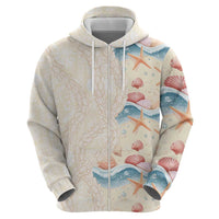 Beige Hawaii Lei Seashells Starfish Zip Hoodie Sandy Sylized - Polynesian Pride