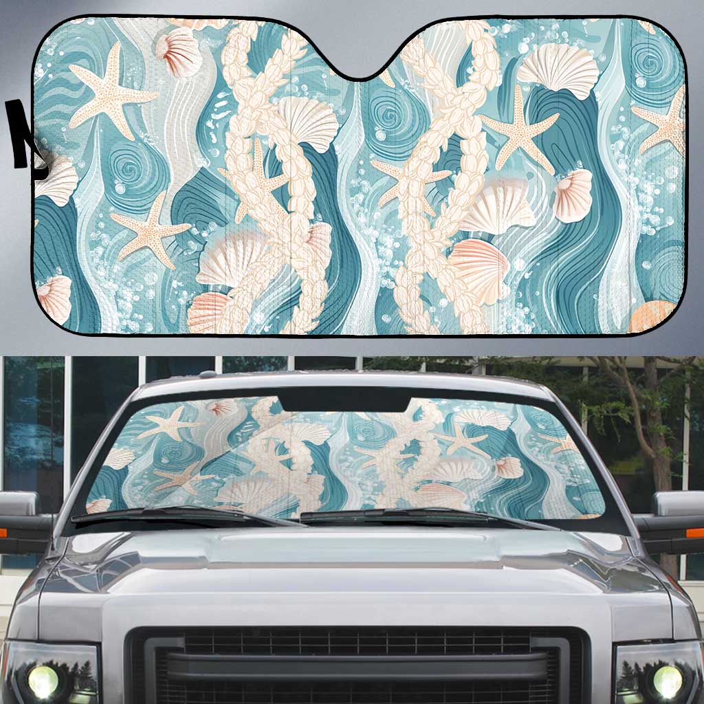 Hawaii Lei Seashells Starfish Auto Sun Shade Fresh Summer Vibe - Polynesian Pride