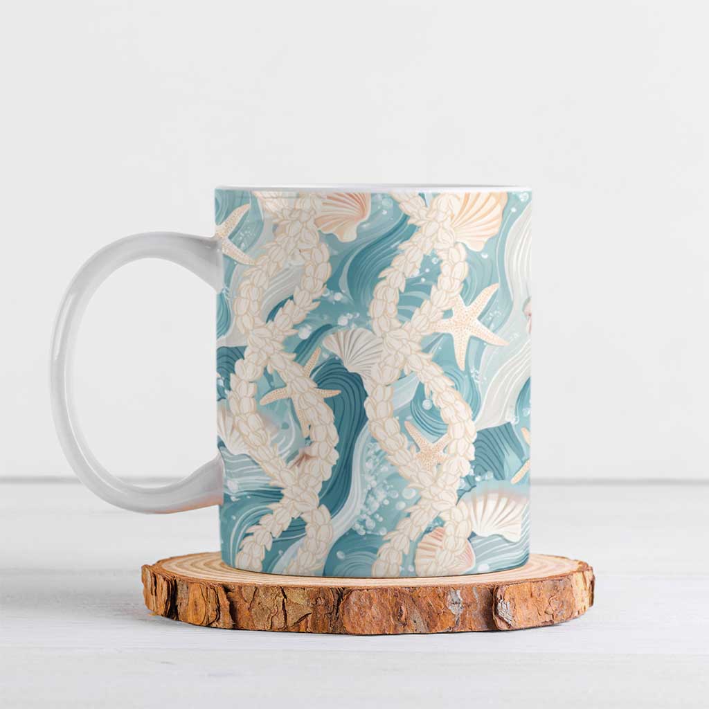 Hawaii Lei Seashells Starfish Ceramic Mug Fresh Summer Vibe - Polynesian Pride