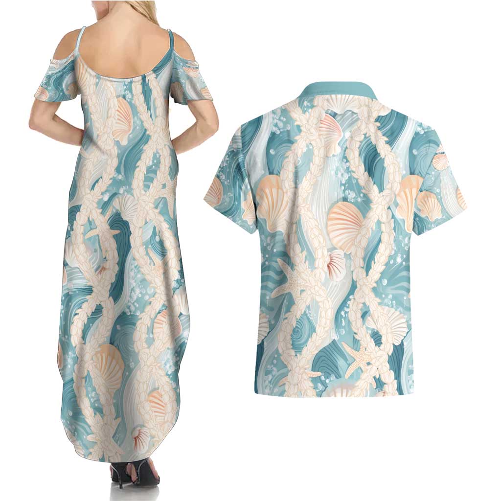Hawaii Lei Seashells Starfish Couples Matching Summer Maxi Dress and Hawaiian Shirt Fresh Summer Vibe - Polynesian Pride