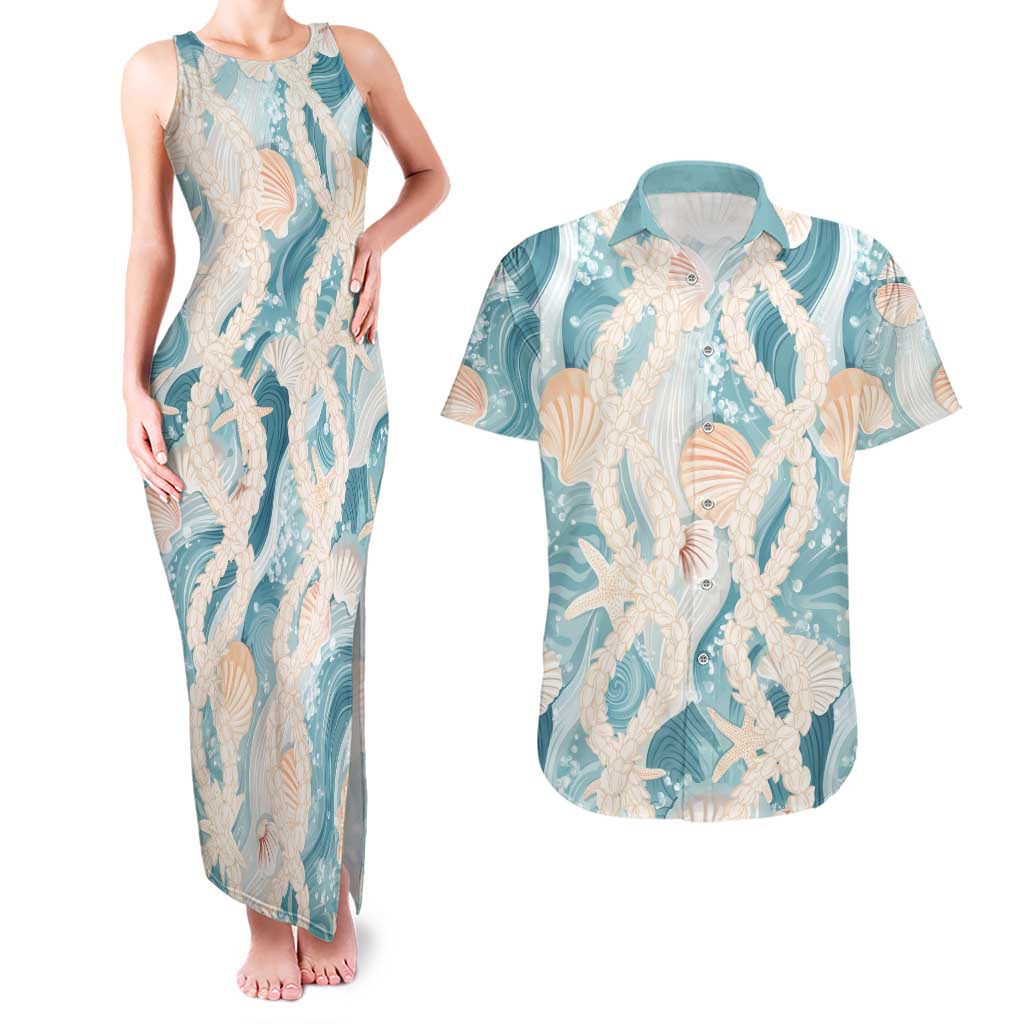 Hawaii Lei Seashells Starfish Couples Matching Tank Maxi Dress and Hawaiian Shirt Fresh Summer Vibe - Polynesian Pride