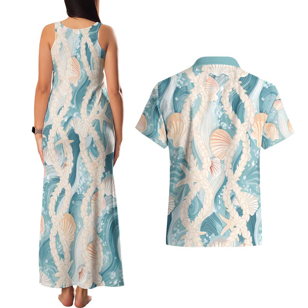 Hawaii Lei Seashells Starfish Couples Matching Tank Maxi Dress and Hawaiian Shirt Fresh Summer Vibe - Polynesian Pride