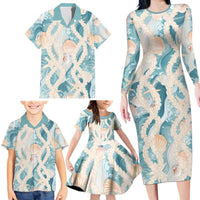 Hawaii Lei Seashells Starfish Family Matching Long Sleeve Bodycon Dress and Hawaiian Shirt Fresh Summer Vibe - Polynesian Pride