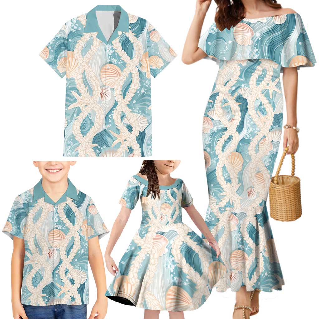 Hawaii Lei Seashells Starfish Family Matching Mermaid Dress and Hawaiian Shirt Fresh Summer Vibe - Polynesian Pride