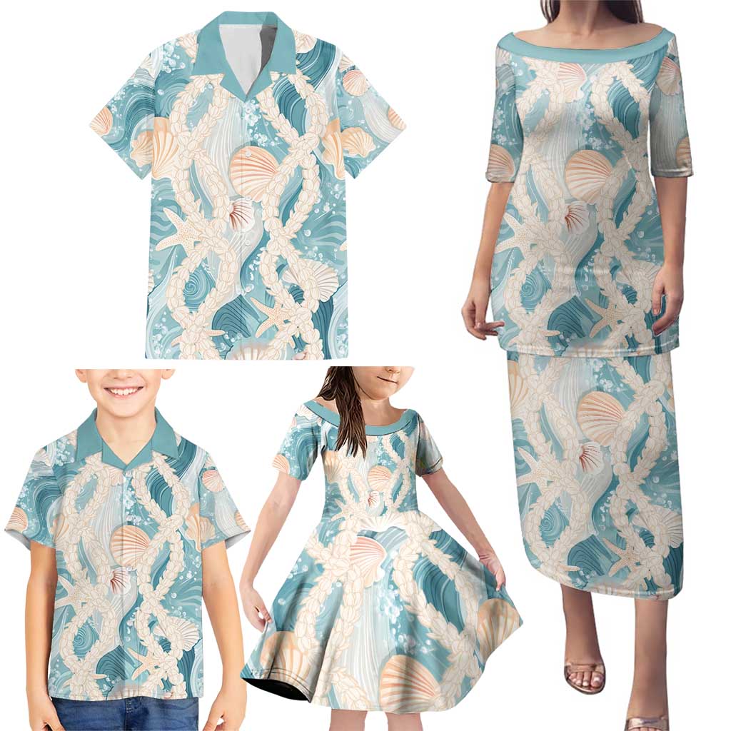 Hawaii Lei Seashells Starfish Family Matching Puletasi and Hawaiian Shirt Fresh Summer Vibe - Polynesian Pride