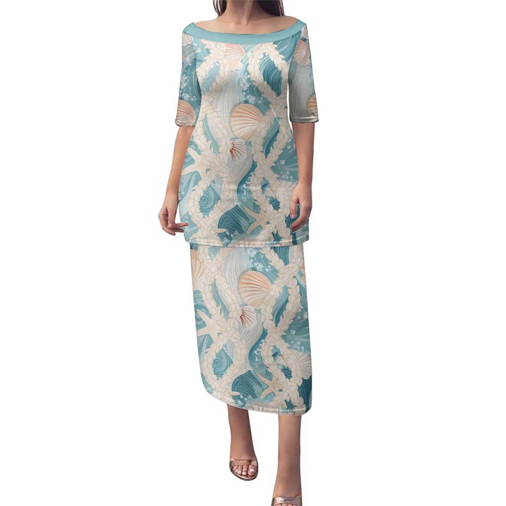 Hawaii Lei Seashells Starfish Family Matching Puletasi and Hawaiian Shirt Fresh Summer Vibe - Polynesian Pride