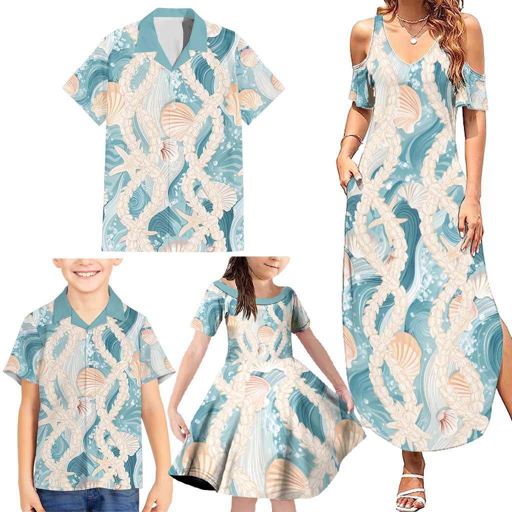 Hawaii Lei Seashells Starfish Family Matching Summer Maxi Dress and Hawaiian Shirt Fresh Summer Vibe - Polynesian Pride
