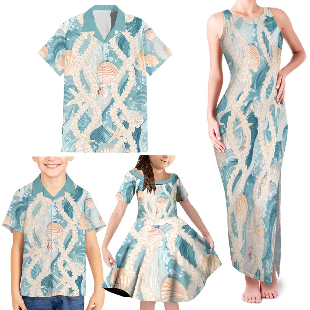 Hawaii Lei Seashells Starfish Family Matching Tank Maxi Dress and Hawaiian Shirt Fresh Summer Vibe - Polynesian Pride