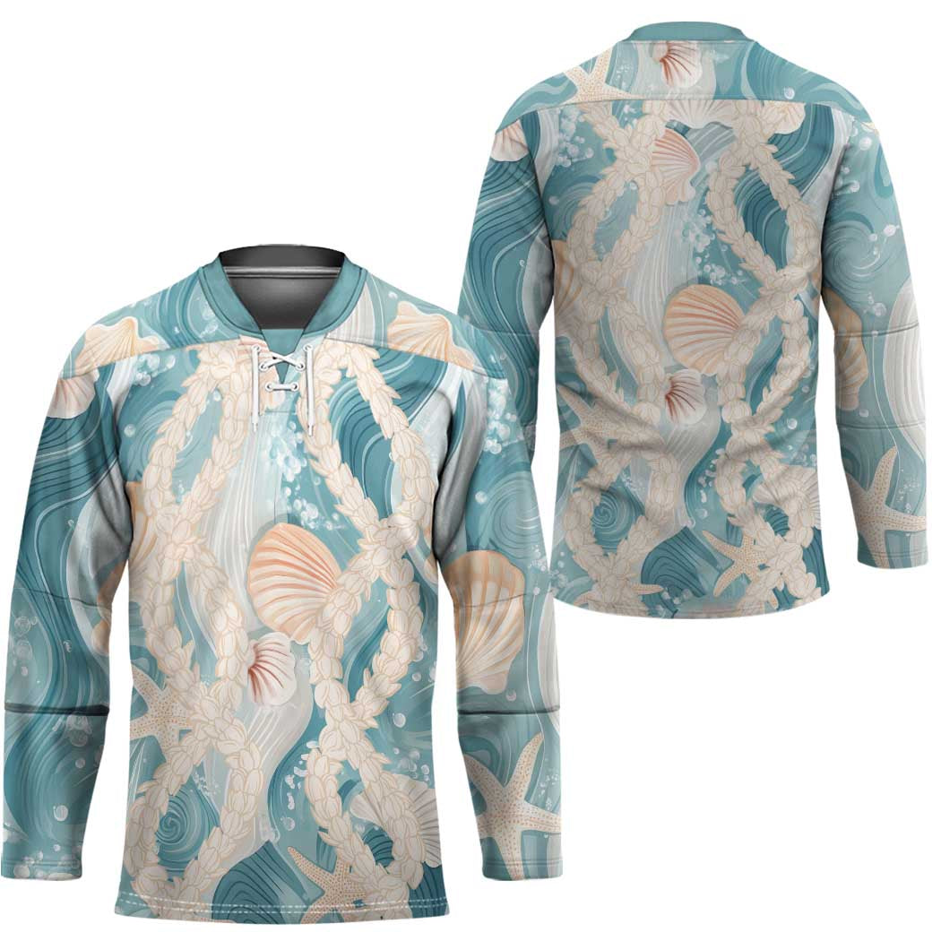 Hawaii Lei Seashells Starfish Hockey Jersey Fresh Summer Vibe - Polynesian Pride
